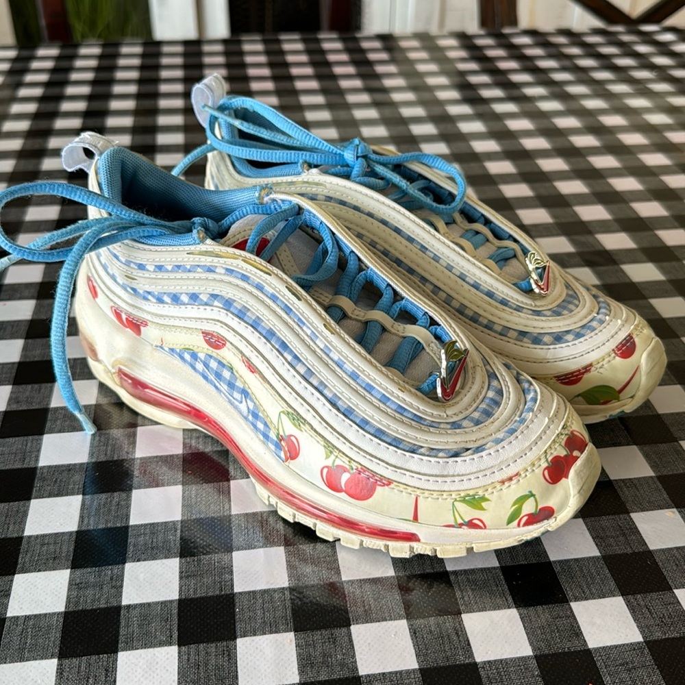 Nike Air Max 97 GS White Blue Red Plaid Cherries CW5806-100 Youth 4